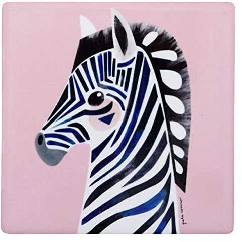 Bunte farbenfrohe Untersetzer mit Kork, Designer Pete Cromer, Tier-Motiv, als Keramik-Untersetzer für Kaffe & Tee Tassen, Gläser oder Heißgetränke, 9,5 cm lang (Zebra (pink))