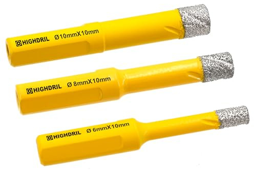HIGHDRIL Brocas de Diamante - 6/8/10mm Vástago Triangular Sierra de Perforación Soldada al Vacío para Cerámica Porcelana Granito Mármol Mampostería
