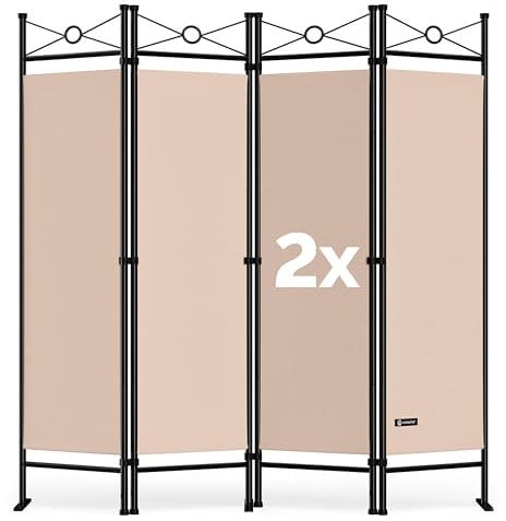 DEUBA® 2er Set Trennwand 180x160cm 4 teilig Blickdicht Freistehend Faltbar Stabil Wohnzimmer Schlafzimmer Büro Raumteiler Spanische Wand Paravent Rose