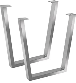 SAM Tischgestell in V-Form, 2er Set, Roheisen lackiert, Silber, Kufengestell für Holztische, 70 x 10 x 74 cm, Gestell für DIY-Projekte