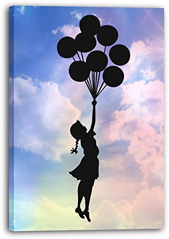 Printistico Leinwandbild Banksy Mädchen Mit Luftballons - Fliegen und Freiheit - Street-Art Moderner Kunstdruck Canvas