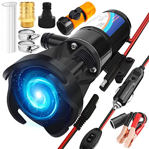 Macerator Pump for RV, 12V 12GPM RV Macerator with Quick-Release, Sewage Pump with Garden Hose Discharge Port for Marine, Campers, Kitchen, and Bathroom