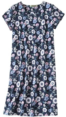 BERDITH Women's Cotton Nightgown Sleepwear Short Sleeves Ladies Nightie Soft Nightwear T-Shirt PJs Nightshirt Shirt Weekend Casual Print Sleepdress