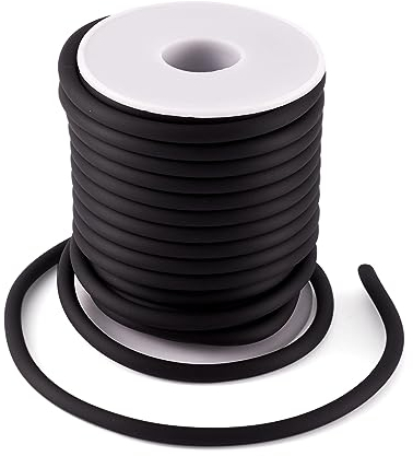 Bestewelry Cordoncino in gomma tubolare sintetico da 5 mm senza foro in PVC massiccio con bobina in plastica per la creazione di gioielli (nero)