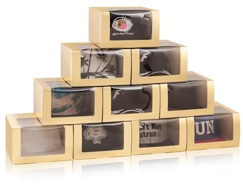 LADYBRO Gold Gift Boxes with Window - Display Box for Baseball Caps, Dad & Trucker Hats, Snapbacks - 10 Pack Paper Fold Box Packaging