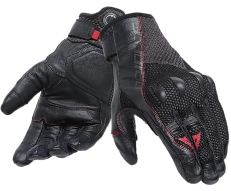 Dainese - Karakum Ergo Tek Magic Connection Gloves, Sommer Motorradhandschuhe, Herrenhandschuhe, Belüftetes Und Elastisches Gewebe, Lederhandfläche, Knöchelschützer, Schwarz/Schwarz, S