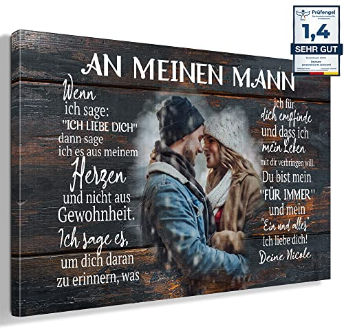 Deutsam Personalisierte Leinwand An meinen Mann Schwarz Geschenk zum Valentinstag mit eigenem Foto Geschenk Valentinstag Muttertag Vatertag Leinwandbild