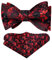 HISDERN Herren Fliege Rot Floral Self Fliege und Einstecktuch Set Blumen Jacquard für Hochzeit Feier