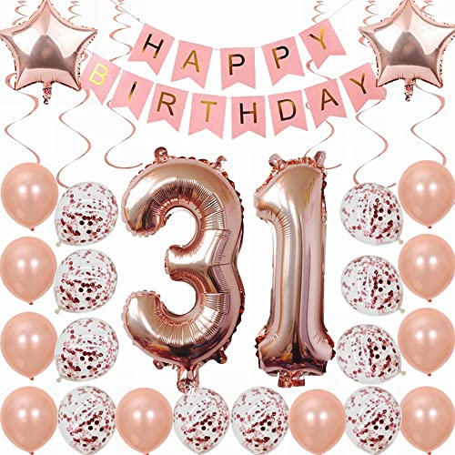 Kiwochy 31. Geburtstag Dekoration Rosegold Deko 31. Geburtstag Frauen Männer Party Deko Set 31 Geburtstag Frauen Deko Geschenk 31 jahre Geburtstag deko Ballon 31 Geburtstag Frauen 31 jahre Frauen