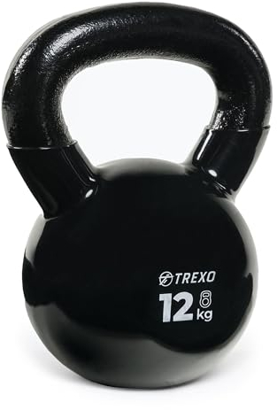 TREXO Kettlebel 12 KG Gusseisen mit Vinyl-Beschichtung für vielseitige Übungen zu Hause und Gym Dumbbell Professional Ball Hantel