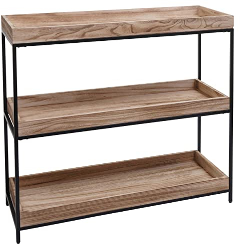 Regal HWC-K71, Standregal Pflanzregal Bücherregal, Holz Metall 3 Ablagen 90x100x35cm - naturfarben