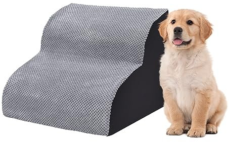 The Fellie Dog Steps for Sofa/Bed, Portable Dog Stairs with Washable Cover, 2-Steps High Density Foam Dog Ramp, Non-Slip Pet Dog Steps for Small Dogs and Cats, Grey, 40 x 39 x 31cm