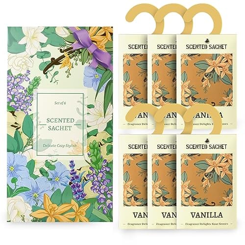 DERDUFT Scented Sachet Bags, Hanging Sachets Wardrobe Fresheners, Vanilla Scent, Fragrance Sachet Bags for Drawer, Clothes, Room, Cupboard
