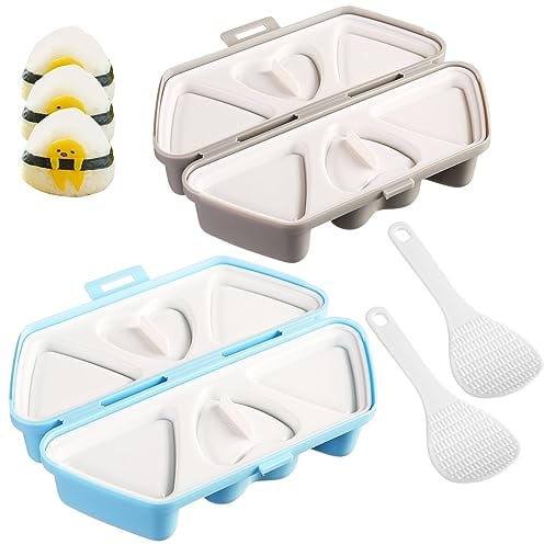 2 Stück Sushi Förmchen Onigiri, 6-in-1 Onigiri Maker Onigiri Sushi mit 2 Reislöffel Reisbällchen Form, in Einfachen Schritten zum Perfekten Onigiri Sushi, Geeignet für Lunch Bento Box Party