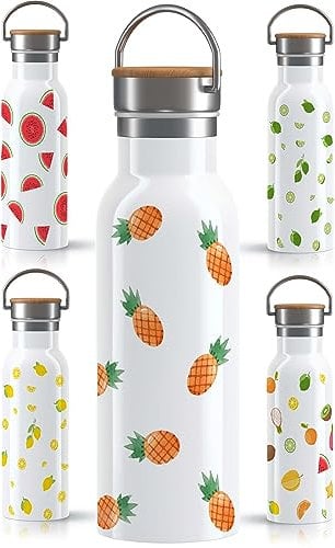 OWLBOOK Tropische Früchte Ananas Trinkflasche Edelstahl Wasserflasche für Frauen Damen - Thermosflasche [600ml] - nachhaltige Sportflasche auslaufsicher schadstofffrei | BPA frei