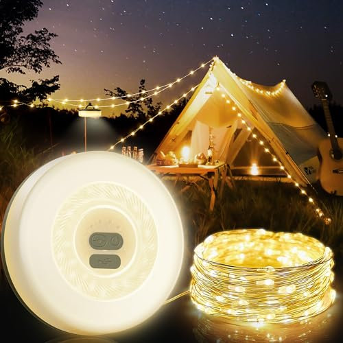 Mytrix Camping Outdoor Led String Light Green, Decorations for Camping Trips, RV, Hiking, 33ft 100 LED Party Lights, 2 in 1 USB Portable Rechargeable Outdoor Light with Multiple Lighting Modes