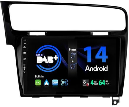 SXAUTO 『Built-in DAB』 Android 14 IPS Autoradio Per Golf 7 (2013-2018) - Senza fili CarPlay/Android Auto - 4G+64G - LED Camera + MIC - Fast-boot Volante 360-CAM AHD DSP WIFI - 2 Din 10.1 Pollici