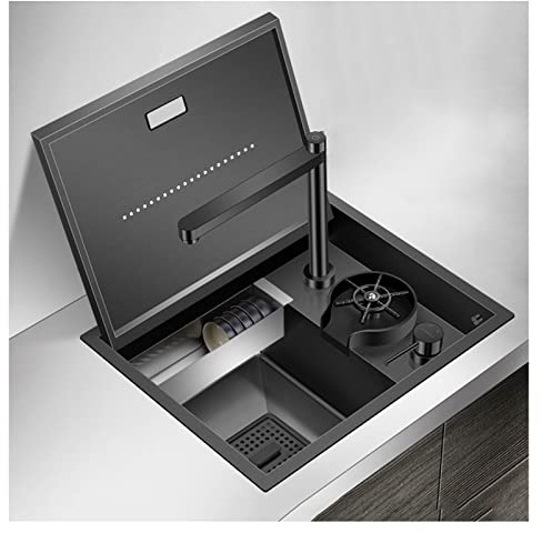 COYEUX Fregadero de Cocina Oculto, Fregadero de Acero Inoxidable 304 de un Solo tazón, con Enjuague de Taza presurizado y Grifo de Agua fría y Caliente, 18,5 x 15 Pulgadas