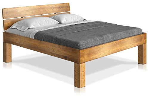 moebel-eins CURBY 4-Fuß-Bett mit Kopfteil, Material Massivholz, rustikale Altholzoptik, Fichte