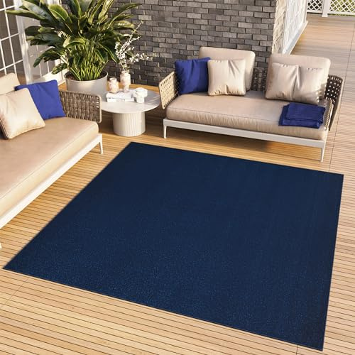 TAPISO Mono Quadrat Teppich Dunkelblau Indoor Outdoor 200 x 200 cm | Kurzflor UV-beständig Einfarbig Wohnzimmer Schlafzimmer Kinderzimmer Modern Design OEKO-TEX