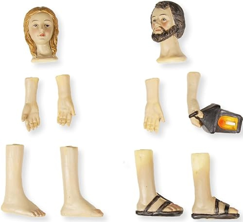FADEDA 10x Körperteile, Josef + Maria/Höhe:15 cm/handbemalt/detailgetreue Krippen Figuren - Weihnachten Tisch Dekoration Krippe Zubehör