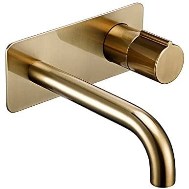 FIDEMM Badezimmer-Waschtischarmatur, runder Badewannen-Mischbatterie mit Abdeckplatte, gebürstetes Gold, 2-Loch-Drehknopf, Messing for heißes und kaltes Wasser
