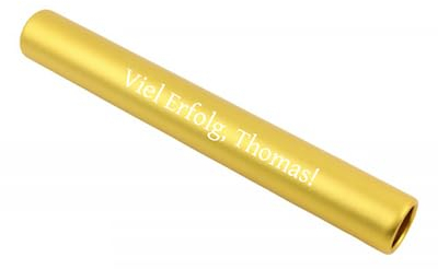 Diamandi Staffelstab mit Gravur - personalisiert mit Wunsch-Text, Name oder Logo - Geschenk Mitarbeiter Abschied Übergabe Jubiläum - Arbeit + Sport - Leichtathletik (Gold)