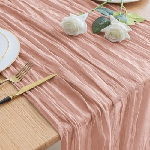 Asee'm Tischläufer Käsetuch 300 x 90cm Staubiges Rosa Boho Transparente Läufer Tisch Hochzeit Gaze Stoff Rustikale Käse Tuch für Braut Dusche Party