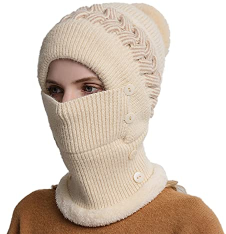 TUQIDEWU Neutrale Damen Herren Herbst und Winter Einfarbig Wollmütze Verdickt Warmer Gehörschutz Kalt Strickmütze Handschuh Schal Dreiteiliges Set Haube Und Schal Set DamenA009