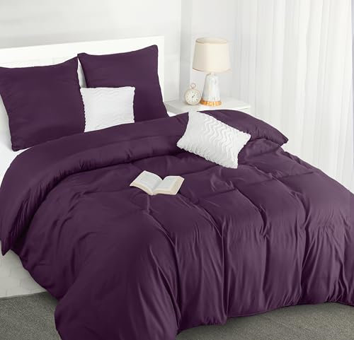 Utopia Bedding Bettwäsche Set - Mikrofaser Bettbezug 260x240 cm + 2 Kissenbezüge 65x65 cm - Lila