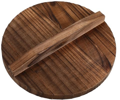 PRETYZOOM Wooden Pot Lid for Skillet Natural Wood Wok Lid Cover Steam Retaining (18cm)