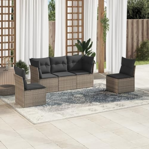 ULUYYUC 5-TLG. Garten-Sofagarnitur, Ecksofa Eckbank Eckbankgruppe Gartenbank Geeignet für Hinterhof Garten Balkon Außenbereich mit Kissen Grau Poly Rattan