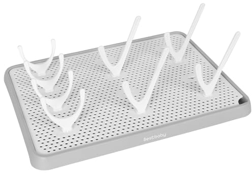 SAVOSWEET Trockenständer Babyflaschen, Trockenständer für Babyflaschen mit Abtropfschale, BPA frei Babyflaschen Zubehör zum Trocknen von Babyflaschensaugern, Bechern und Zubehör (Grau)