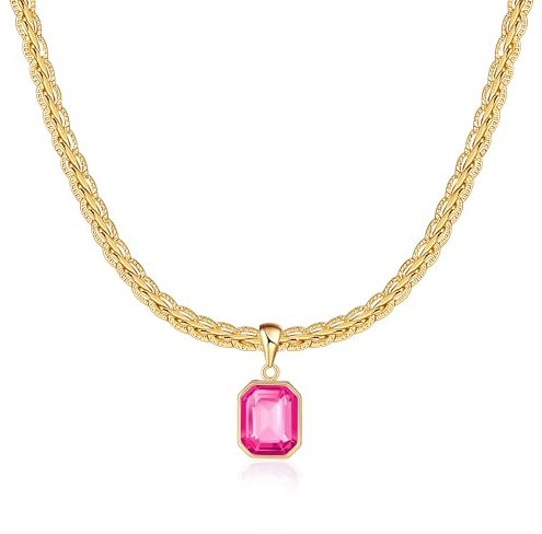 Mesovor Collana Robusta in Cristallo Dorato per Donna alla Moda, Regali di Gioielli con Collana di Pietre Portafortuna Placcate in Oro 18 Carati (Rosa fluo)