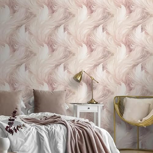 SOPHIE LAURENCE Plumes Feather Blush Pink Wallpaper - Elegant White Feathers with Metallic Shimmer, Washable, Easy Paste The Paper, 0.53m x 0.53m Sample, Perfect for Any Room