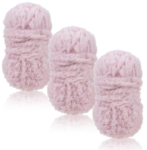 LEREATI Plüschwolle 3 x 100g Fransengarn Weiche Flauschige Wolle Dicke Plush Yarn Fluffy Yarn Fransenwolle zum Häkeln & Stricken Tasche, Hüte, Decken, Pelziges Objekt (Leder Rosa)