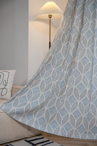 iyoimono Boho Vorhänge Blau Vintage Gardinen Landhausstil Vorhänge,Baumwolle Leinen Geometrische Transluzente Verdunklung Gardinen für Küche Wohnzimmer Schlafzimmer,2 Stück,B132×H260cm