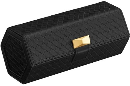 SONGMICS RONNE Collection - 3 Watch Travel Case, Hexagon Watch Roll, Woven Embossed PU Leather, Watch Organizer with Hidden Storage, 3.9 x 8.3 x 3.4 Inches, Gift Idea, Ink Black UJWB027B01