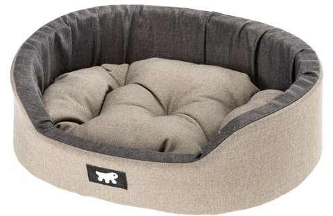 Ferplast Hundebett Dandy, abnehmbares, waschbares Kissen, Baumwollbezug mit weicher Polsterung, ideal auch als Katzenhütte, 55 x 41 x H 15 cm, braun
