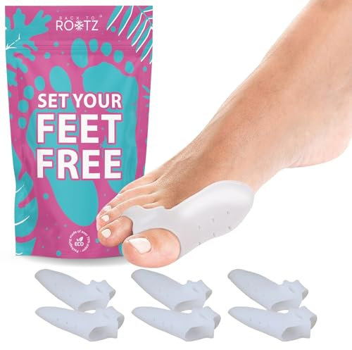 BACK TO ROOTZ 6x Tutore alluce valgo, distanziale per alluce valgo, con protezione in silicone morbido e curativo per la nocetta. 3 paia/6 pezzi, colore bianco