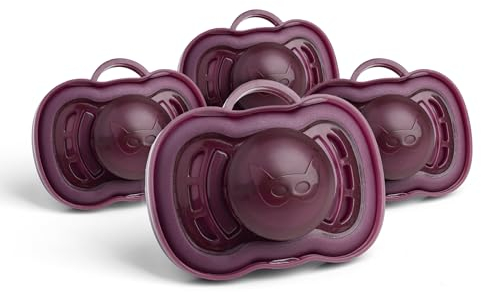 Herobility Gentle Pacifiers – Protective case – BPA-free – Large air vents – 6 – 24 months – 4-pack – Merlot
