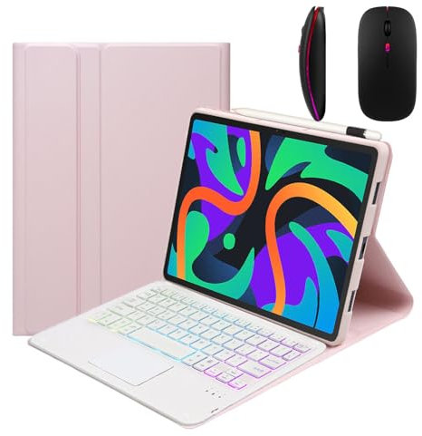 GUPENAA Custodia con Tastiera per Lenovo Tab M10 FHD Plus (Seconda Generazione) 10,3 (TB-X606F/TB-X606X), 7 Colori Retroilluminati, Tastiera Bluetooth Wireless Rimovibile Magnetica con Mouse,Rosa