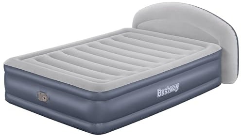 Bestway TriTech Doppelluftbett mit integrierter Elektropumpe & Kopfteil, 229 x 152 x 84 cm, 2 Personen, bis 300 kg, Aufpumpzeit 300 Sek., I-Beam-Konstruktion, beflockte Oberfläche, Innengebrauch