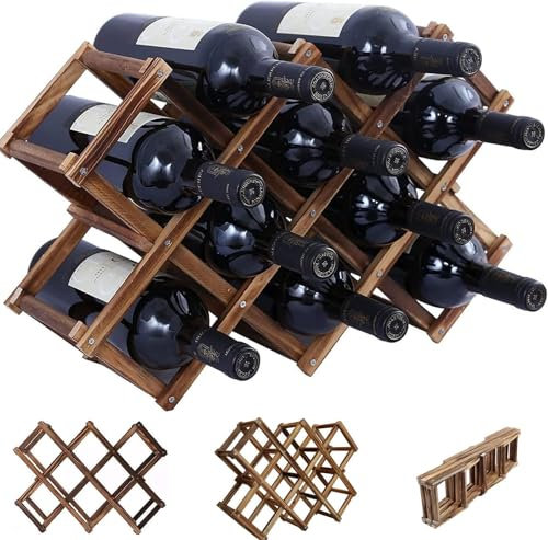 YFNVH 2 Pack Foldable Wooden Wine Rack Countertop Wine Bottle Holder Free Standing Horizontal Display Storage Organizer for Cabinet Bar Kitchen Pantry, Up to 20 Bottles