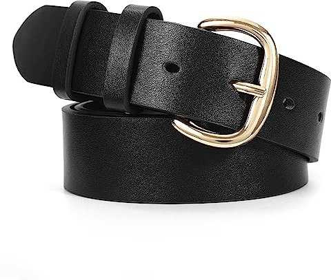 WHIPPY Gürtel Damen Leder Schwarz Schnalle Ledergürtel Gold Schnalle für Jeans Hosen Kleid,schwarz+120cm