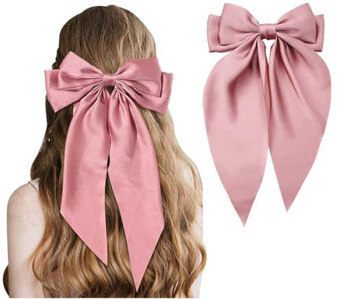 Pinces à cheveux en forme de nœud rose, grand nœud uni, en satin soyeux, pour femme, longue queue française, accessoires de cheveux pour filles