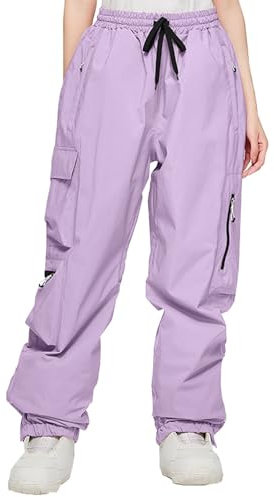 Skihose für Damen, wasserdicht, winddicht, warm, Snowboardhose, winddicht, Snowboard, weites Bein, dicke und warme Skihose, Skihose, Outdoorhose, Cargo-Schneehose, violett, M