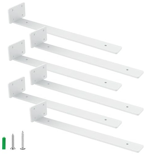 JYiuog 6 Stücke Regalhalterung Regalträger, schwimmende unsichtbare L Regalhalterungen, Regalwinkel für die Wandmontage (Weiß, 35cm(5mm dick))