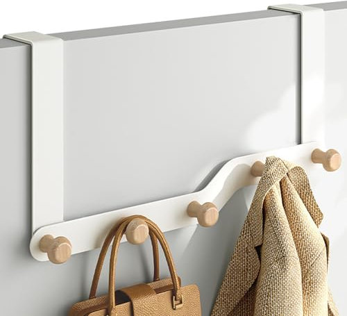 GmeDhc Perchero de Puerta para Colgar con 5 Ganchos de Madera para Dormitorio, Perchero Puerta para Abrigos, Albornoces, Toallas, Bolsos, Bufandas, para Puertas de Hasta 4,3 cm de Grosor