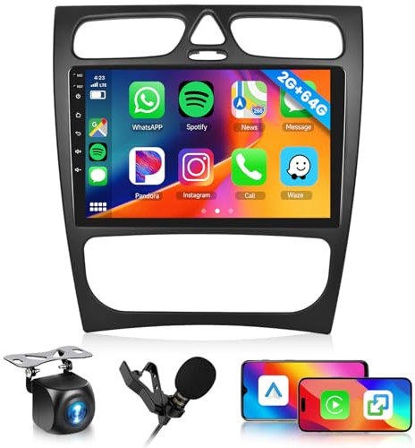 2G 64G Autoradio für Mercedes Benz C/CLK-Klasse S203 W203 W209 A209 2000-2005 mit Wireless Carplay Android Auto, Hodozzy Radio 9 Zoll Touchscreen Navi DSP Bluetooth WiFi FM/RDS Radio, Lenkradsteuerung